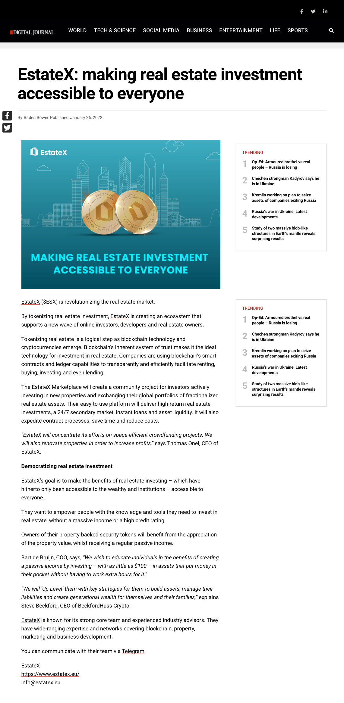 Crypto: EstateX's fake "Featured In" on website, gets removed from MarketWatch & Fox
