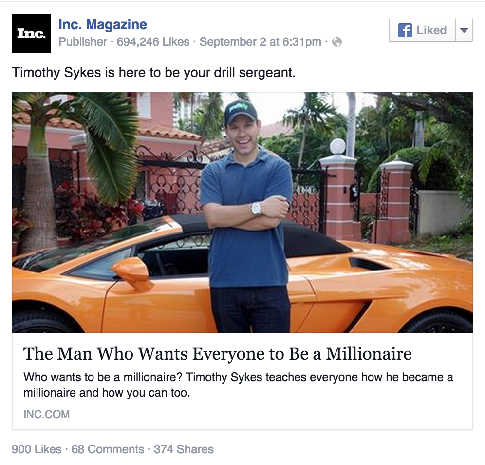 Timothy Sykes is here to be your drill sergeant. Posted by Inc. Magazine on Wednesday, September 2, 2015