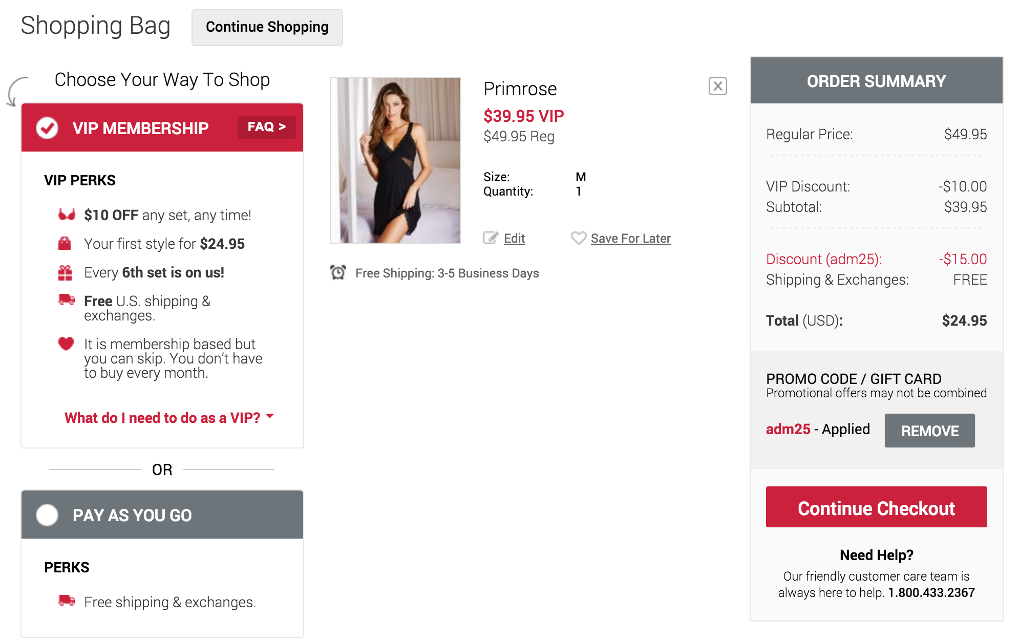 AdoreMe's checkout process.