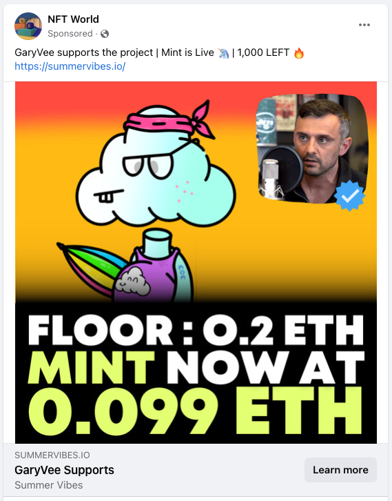Fake NFT ADs: Snoop Dogg, Gary Vee, Invisible Friends, Mutant Apes, and more...