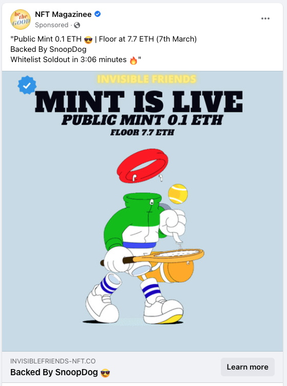 Fake NFT ADs: Snoop Dogg, Gary Vee, Invisible Friends, Mutant Apes, and more...