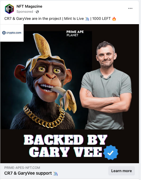 Fake NFT ADs: Snoop Dogg, Gary Vee, Invisible Friends, Mutant Apes, and more...