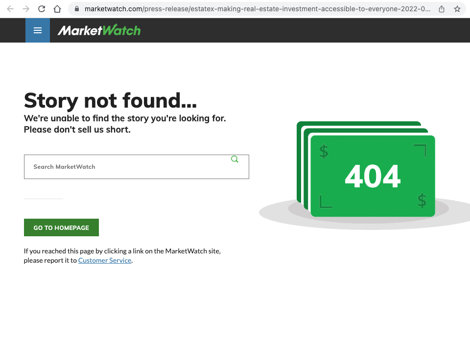 Crypto: EstateX's fake "Featured In" on website, gets removed from MarketWatch & Fox