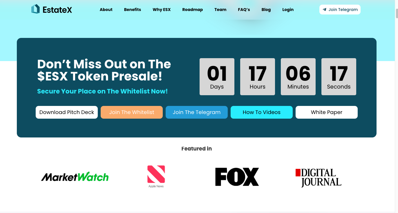 Crypto: EstateX's fake "Featured In" on website, gets removed from MarketWatch & Fox