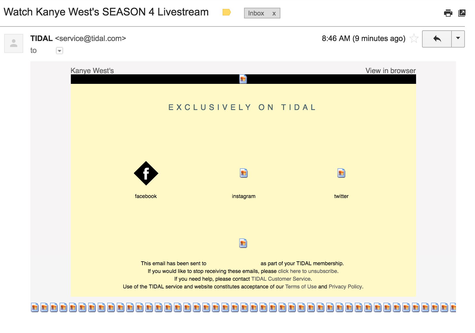 I don't think Tidal is very good at sending emails.